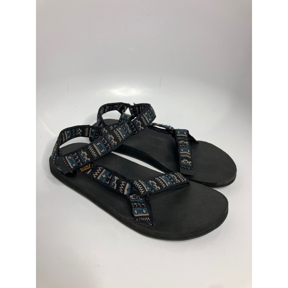 Teva Original Universal Sandals Mens 12 Black Blue Geometric Hook Loop Straps